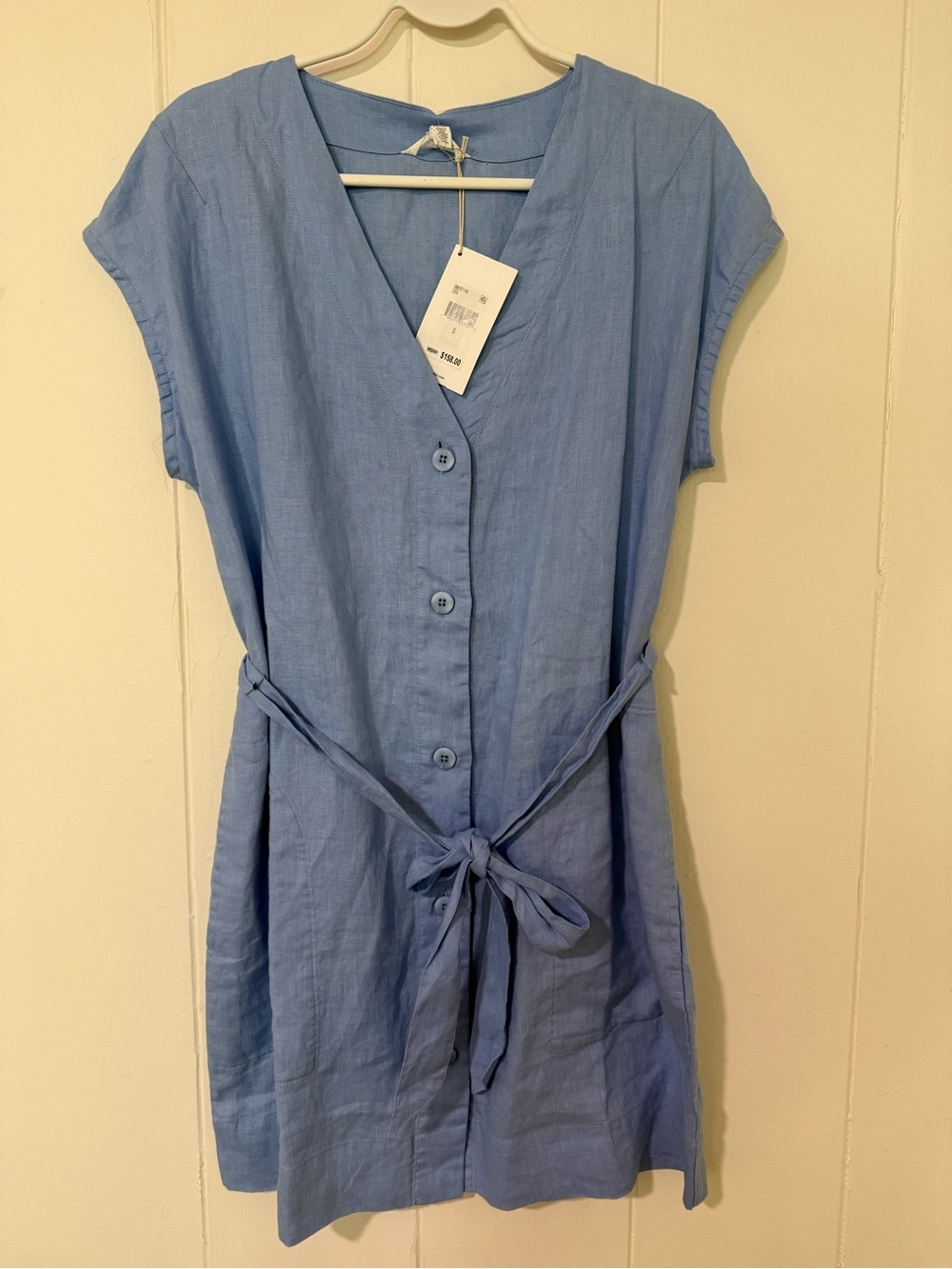 Brand new Splendid Light Blue Button-Front Linen Dress with Waist Tie